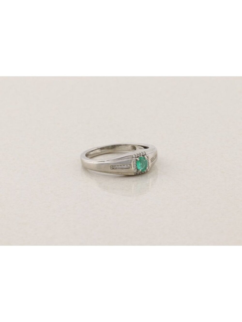 Men's Sterling Silver Emerald & White Zircon Ring Size 12 1/4 - Picture 7 of 8